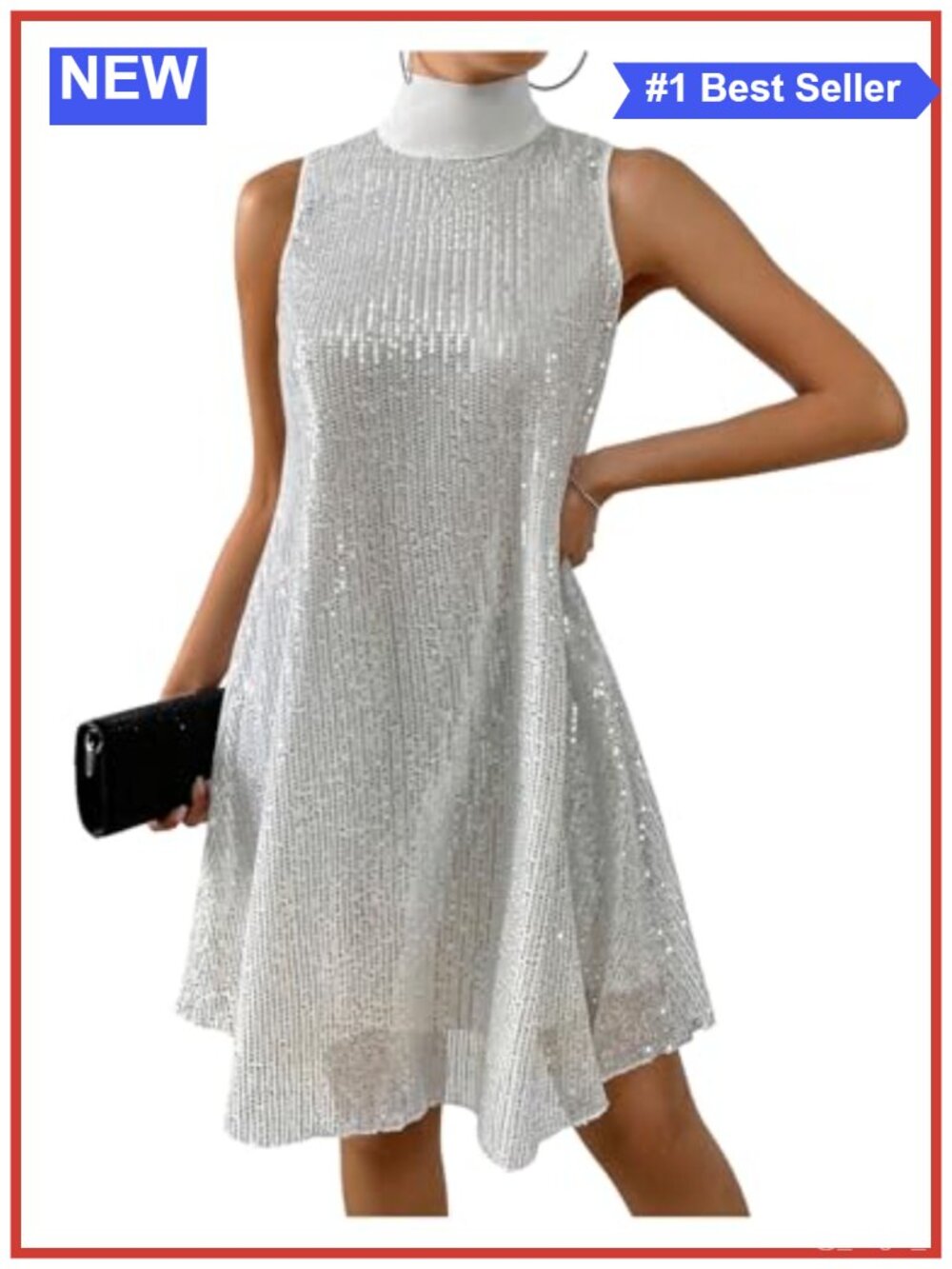 Sequin Sleeveless High Neck Bow Back Cocktail Party Dress